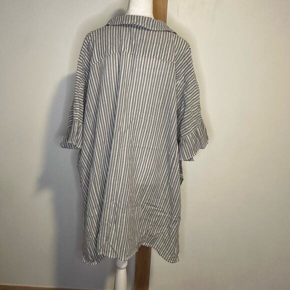 Maeve Anthropologie gray & white striped oversize button down shirt size XS/S - Picture 6 of 13